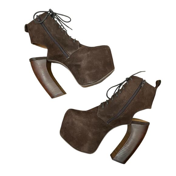 Jeffrey Campbell Lana Brown Suede Lace Up Platform Bootie Boot Size 9 - Picture 9 of 10